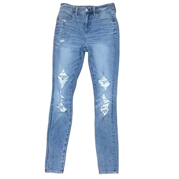 American Eagle The Dream Jean Super Hi-Rise Distressed Light Wash Jegging Jeans - Picture 1 of 6
